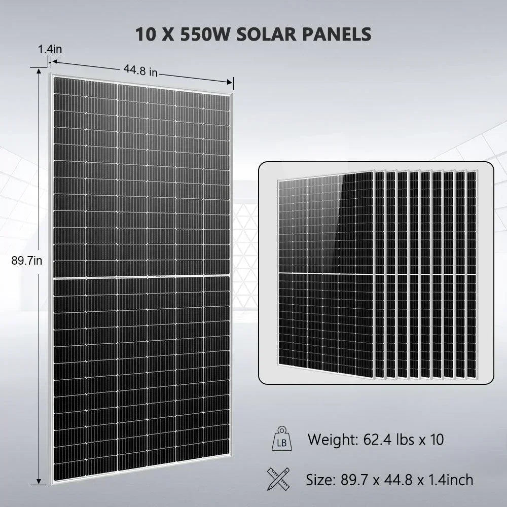 Off Grid Solar Kit 10 X 550 Watts Solar Panels 4 X 5.12KWh Powerwall Lithium Battery 10KW Solar Inverter 48vdc 120v/240v SGM-10K20