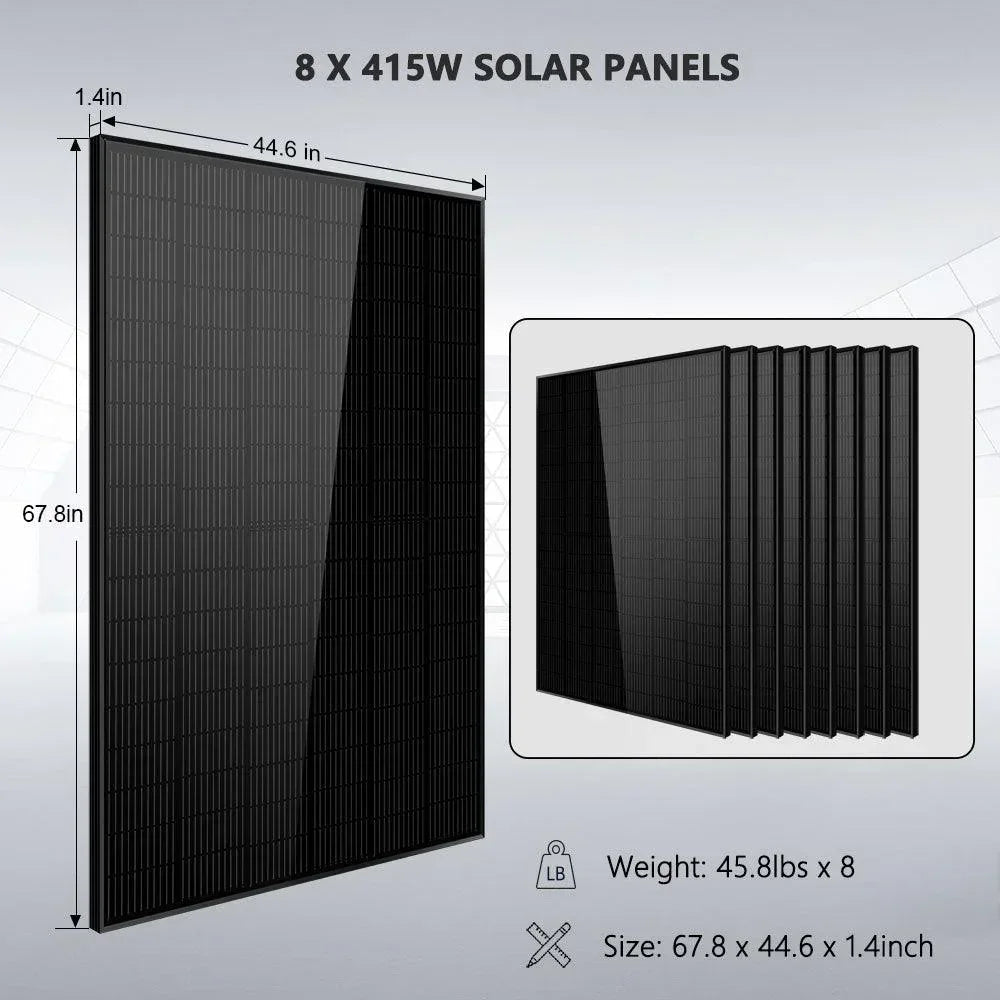 Off-Grid Solar Kit 6500W 48VDC 120/240VAC LifePo4 10.24KWH Lithium Battery 8 X 415W Solar Panels SGR-6510E