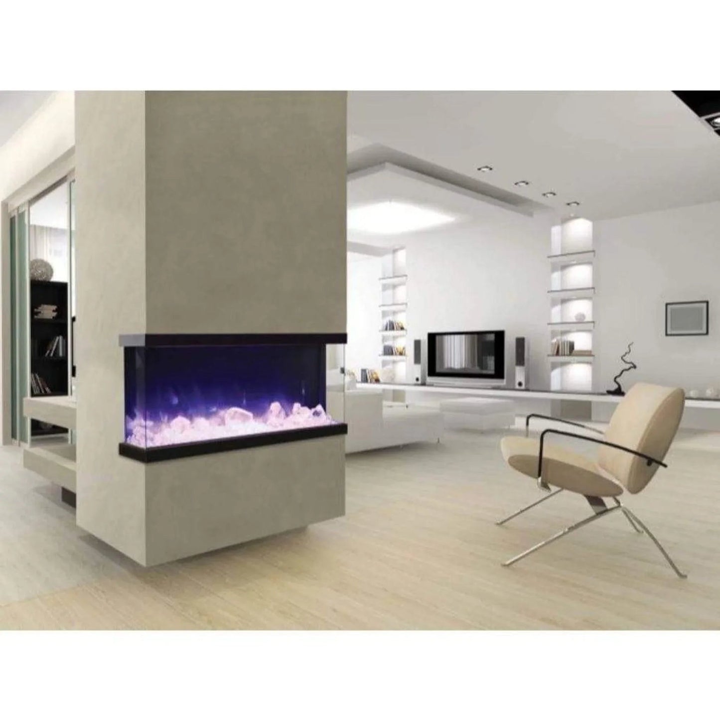 Amantii Tru-View XL XT 88" Three-Sided Electric Fireplace with 22" Glass Viewing Area
