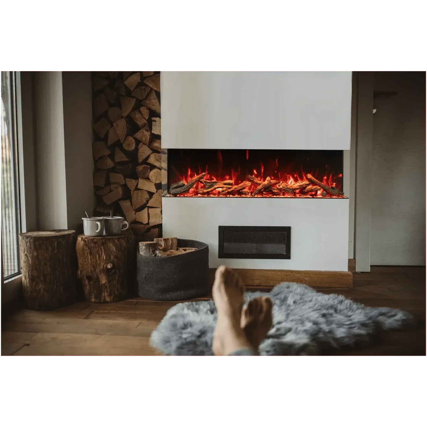 Amantii Tru View Bespoke 75" Three-Sided Indoor/Outdoor Electric Fireplace with WiFi Control