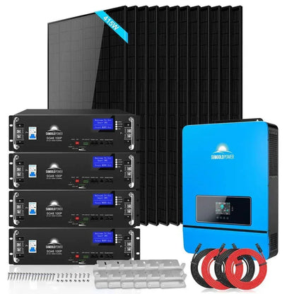 Off Grid Solar Kit 12 X 415 Watts Solar Panels 4 X 5.12kwh Lithium Battery 8000W Solar Inverter 48VDC 120V/240V SGM-8K20