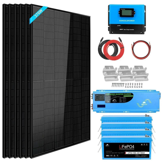 Off Grid Solar Kit 6000W 48VDC 120V/240V 10.24KWH Lithium Battery 6 X 370 Watt Solar Panels SGK-PRO64