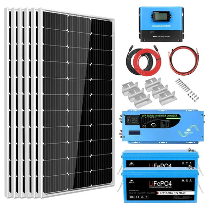 Off Grid Solar Kit 3000W Inverter 12VDC 120V Output Battery 600 watt Solar Back Up SGK-PRO3