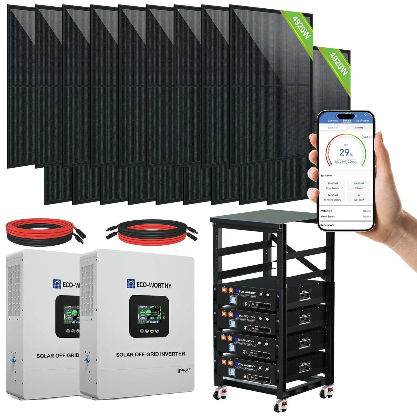 ECO-WORTHY Complete Off-Grid Solar Panel Kit | 2×5kW 120V/240V Output | 20.48kWh–30.72kWh Lithium Battery | 7380W–9840W Solar Input