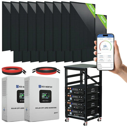 ECO-WORTHY Complete Off-Grid Solar Panel Kit | 2×5kW 120V/240V Output | 20.48kWh–30.72kWh Lithium Battery | 7380W–9840W Solar Input