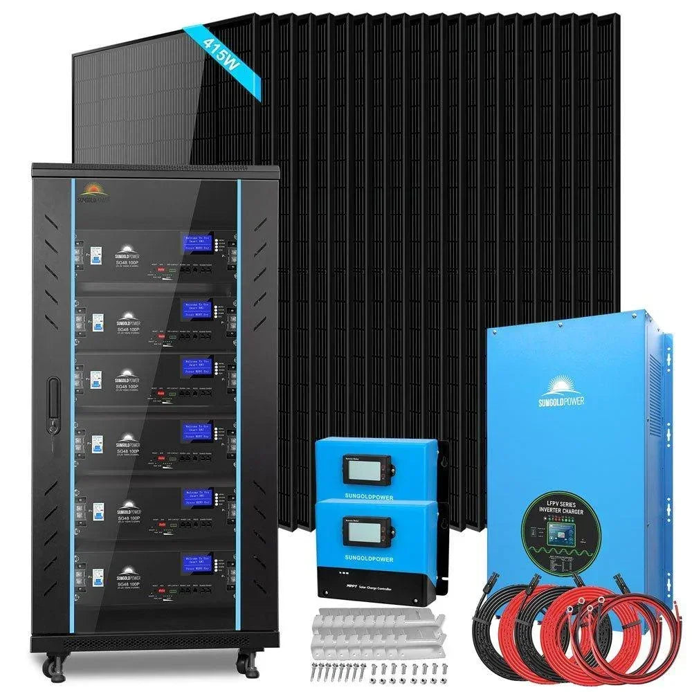 Off-Grid Solar Kit 15000W 48VDC 120V/240V 30.72KWH Lithium Battery 20 X 415 Watts Solar Panels SGR-15K20E