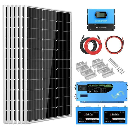 Off Grid Solar Kit 3000W Inverter 12VDC 120V Output Battery 600 watt Solar Back Up SGK-PRO3