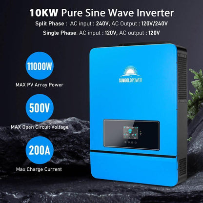 Off Grid Solar Kit 10KW 48VDC 120V/240V 25.6KWH Lithium Battery 12 X 550 Watts Solar Panels SGR-10K25