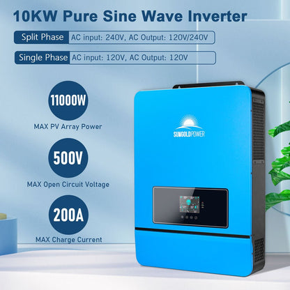 Off-Grid Solar Kit 10KW 48VDC 120V/240V LifePo4 20.48KWH Lithium Battery 12 X 450 Watts Solar Panels SGR-10K20E