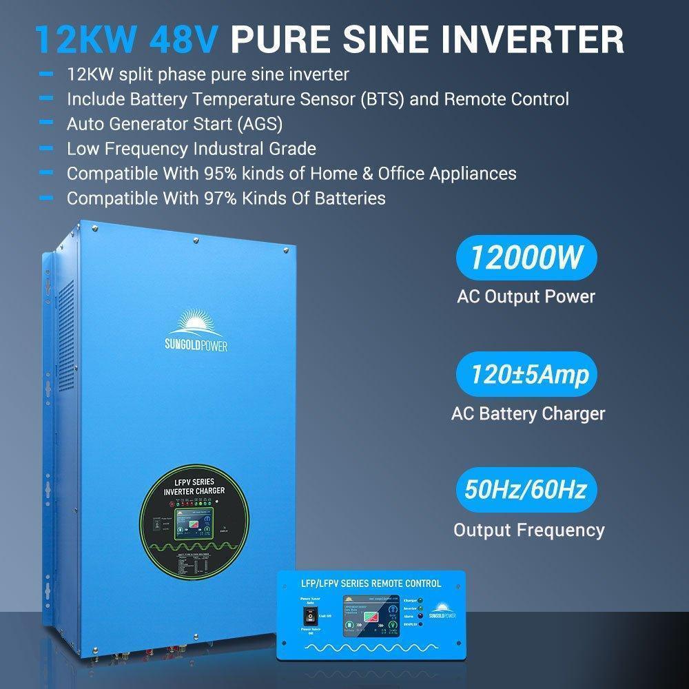 Off-Grid Solar Kit 12000W 48VDC 120V/240V 25.6KWH Lithium Battery 12 X 415 Watts Solar Panels SGR-12K20E