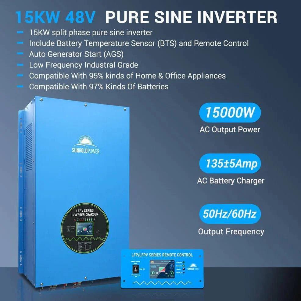Off-Grid Solar Kit 18000W 48VDC 120V/240V 30.72KWH Lithium Battery 20 X 415 Watts Solar Panels SGR-18K20E