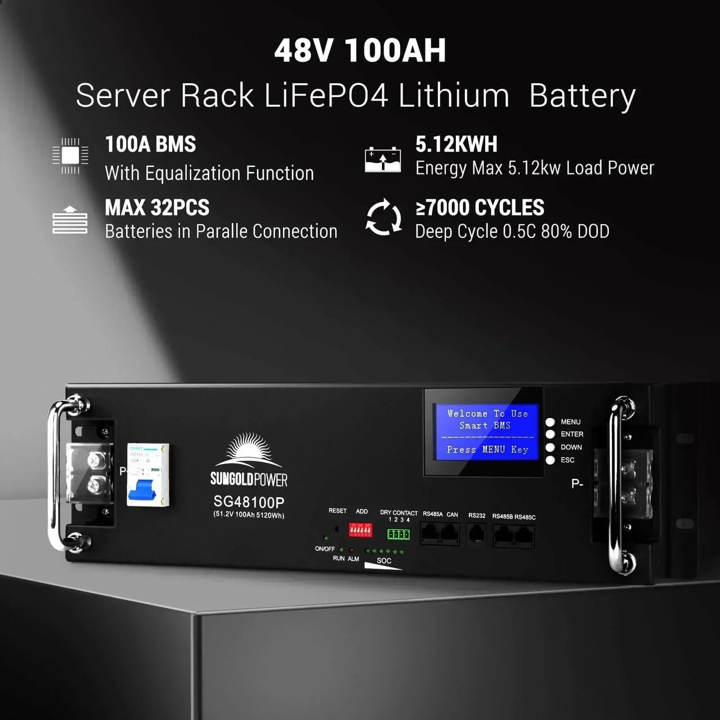 Off-Grid Solar Kit 5000W 48VDC 120V 10.24KWH Lithium Battery 6 X 415 Watts Solar Panels SGR-5KE
