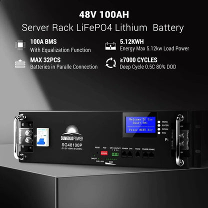 Off-Grid Solar Kit 8000W 48VDC 120V/240V LifePo4 10.24KWH Lithium Battery 8 X 415 Watts Solar Panels SGR-8K10E