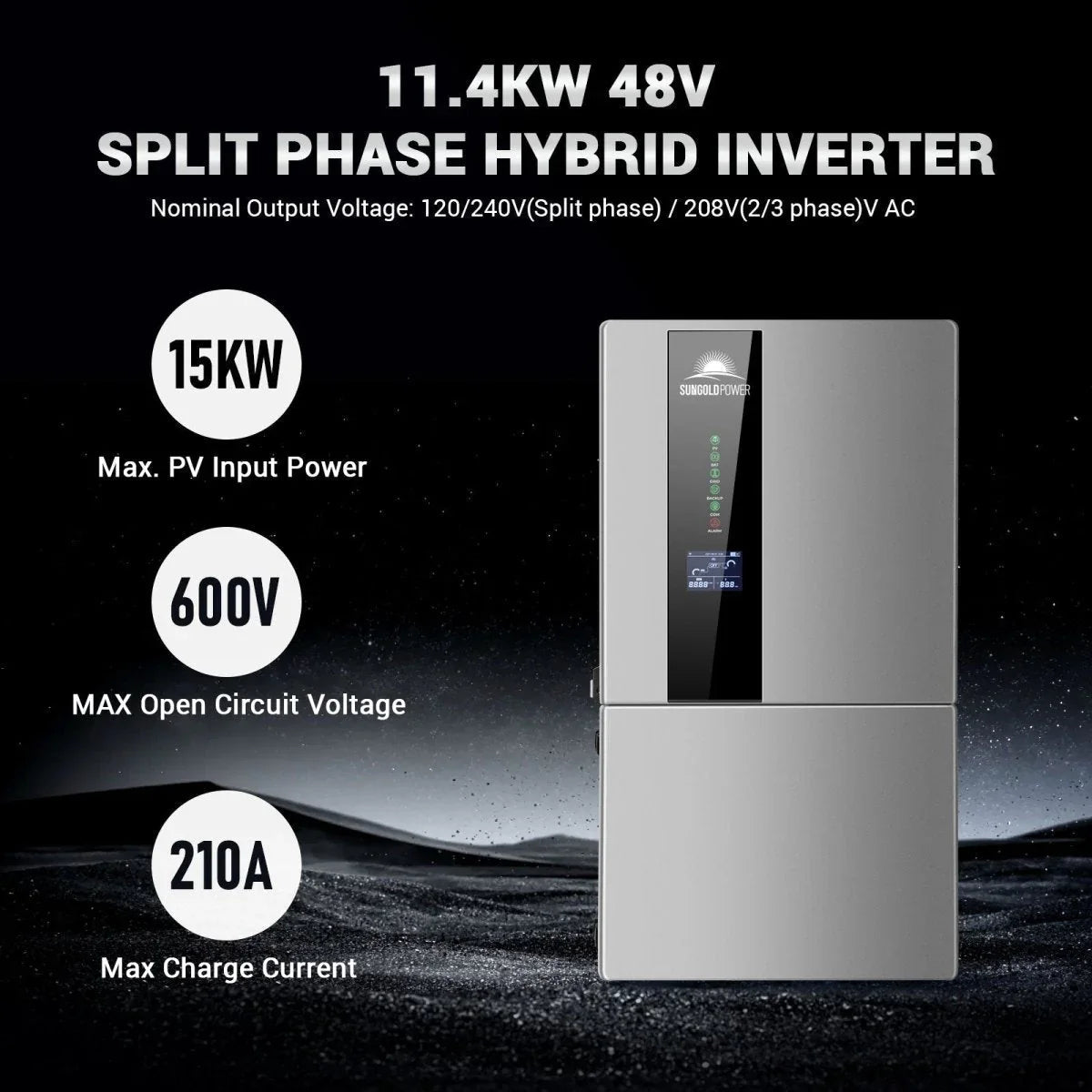 Hybrid Solar Kit 11.4KW 48V Split Phase 51.2 KWH Lithium Battery 36 X 450 Watt Solar Panel SGH-11N5E