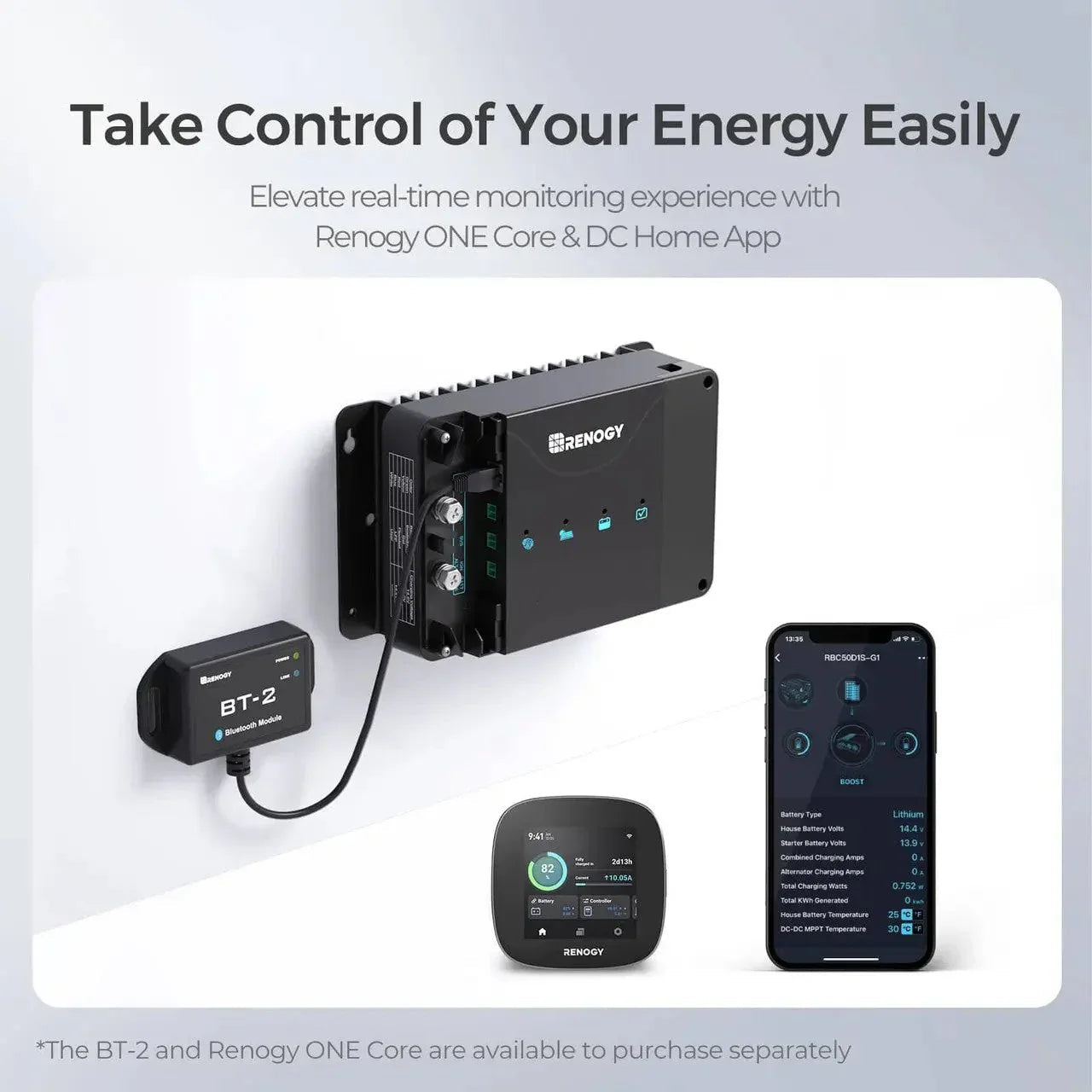 Renogy 12V 30A/50A DC-DC On-Board Battery Charger with MPPT with Renogy ONE Core