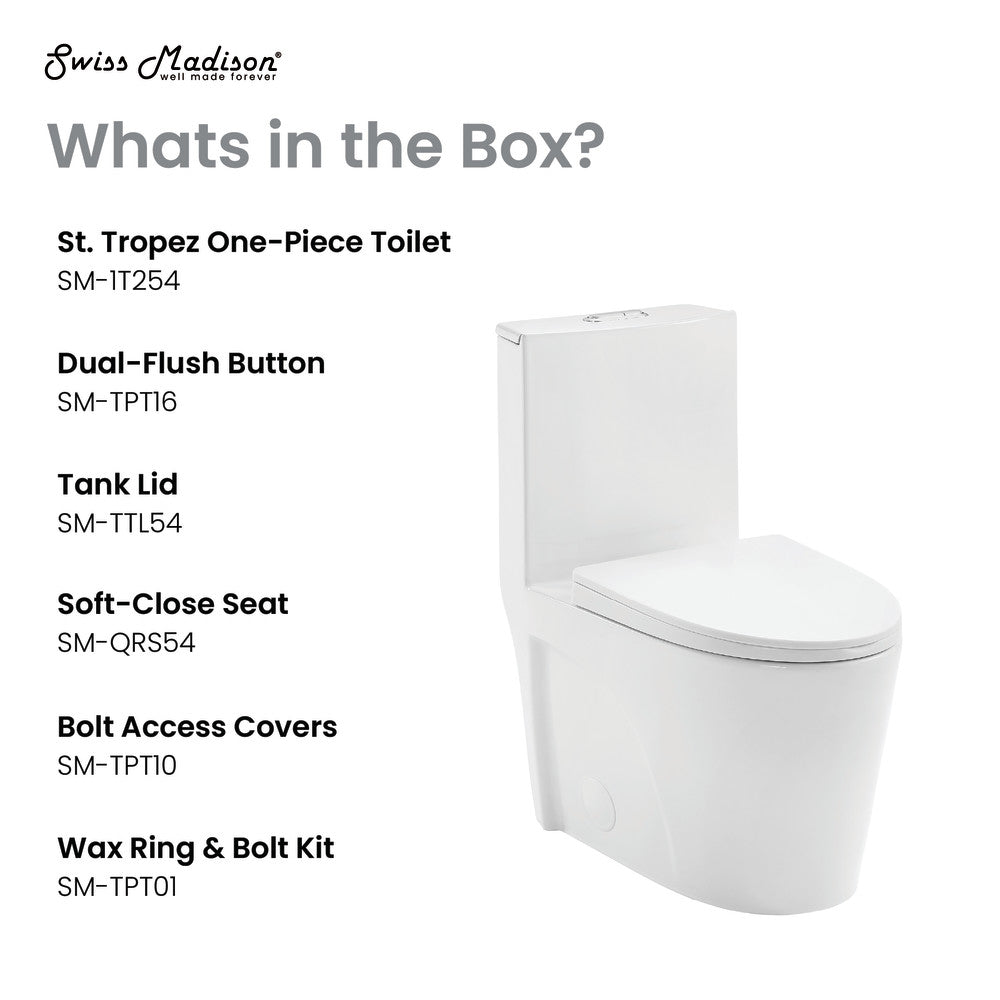 Swiss Madison St. Tropez One-Piece Elongated Toilet Vortex Dual-Flush 1.1/1.6 gpf (6 - Pack)