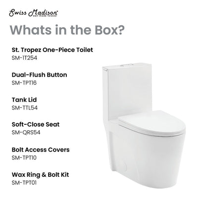 Swiss Madison St. Tropez One-Piece Elongated Toilet Vortex Dual-Flush 1.1/1.6 gpf (6 - Pack)