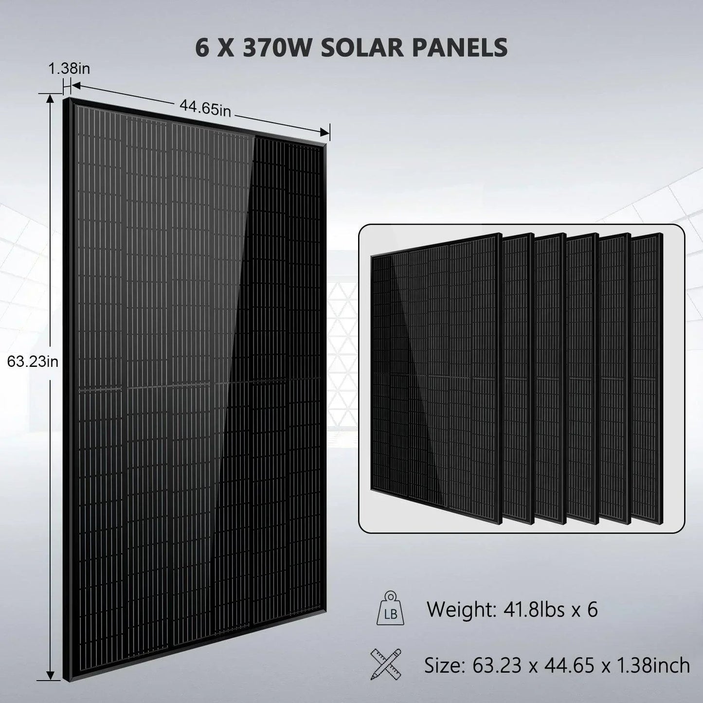 Off Grid Solar Kit 6000W 48VDC 120V/240V 10.24KWH Lithium Battery 6 X 370 Watt Solar Panels SGK-PRO64