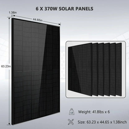 Off Grid Solar Kit 6000W 48VDC 120V/240V 10.24KWH Lithium Battery 6 X 370 Watt Solar Panels SGK-PRO64