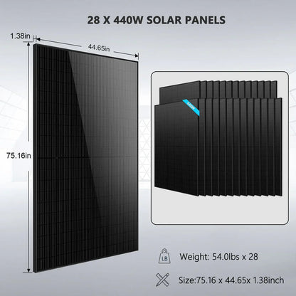 Hybrid Solar Kit 11.4KW 48V Split Phase 30.72KWH Lithium Battery 28 X 450 Watt Solar Panel SGH-11N3E