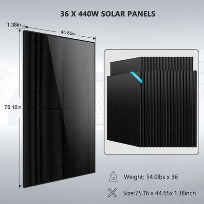 Hybrid Solar Kit 11.4KW 48V Split Phase 51.2 KWH Lithium Battery 36 X 450 Watt Solar Panel SGH-11N5E