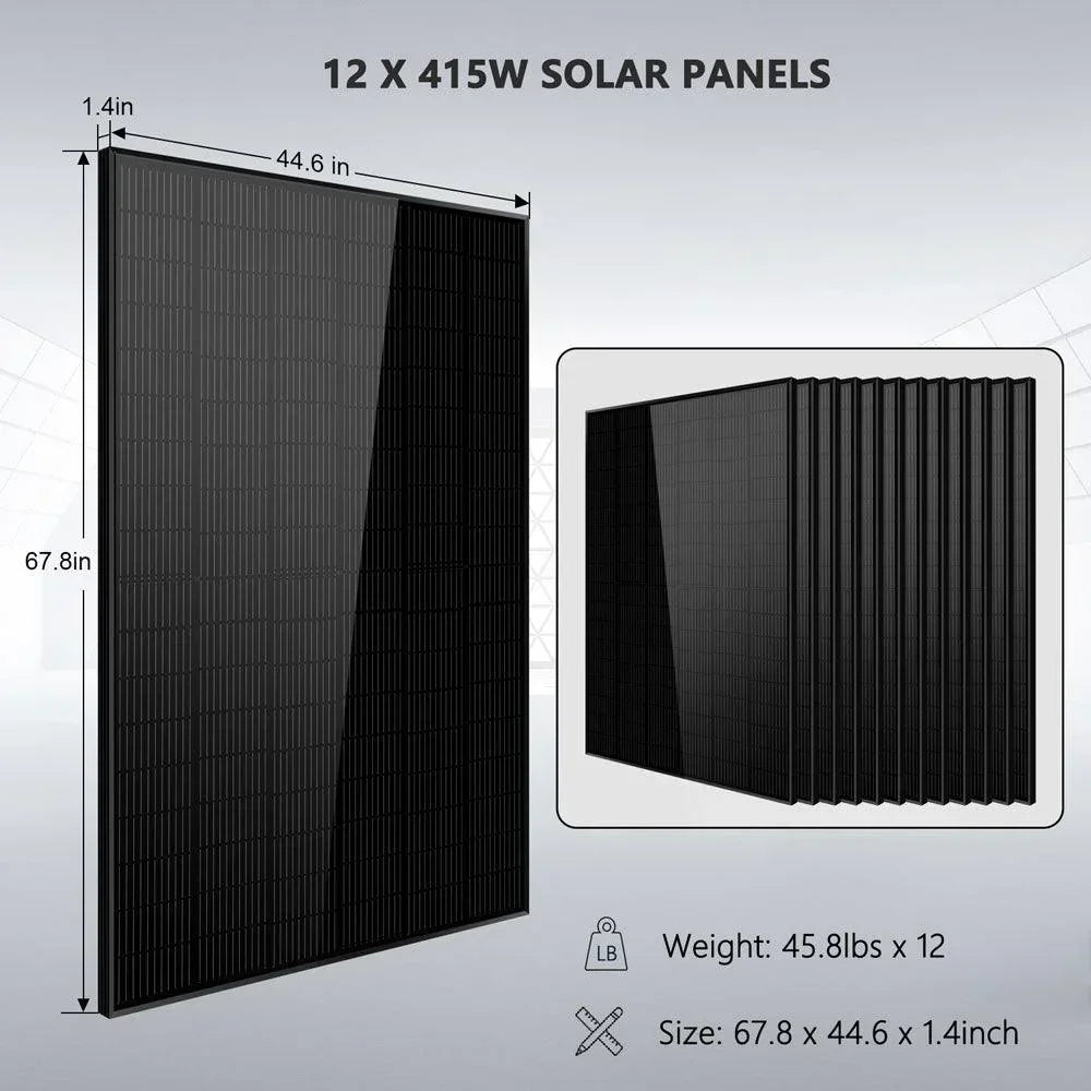 Off-Grid Solar Kit 12000W 48VDC 120V/240V 25.6KWH Lithium Battery 12 X 415 Watts Solar Panels SGR-12K20E