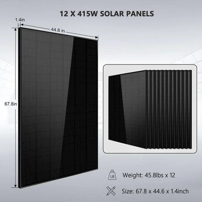 Off-Grid Solar Kit 12000W 48VDC 120V/240V 25.6KWH Lithium Battery 12 X 415 Watts Solar Panels SGR-12K20E