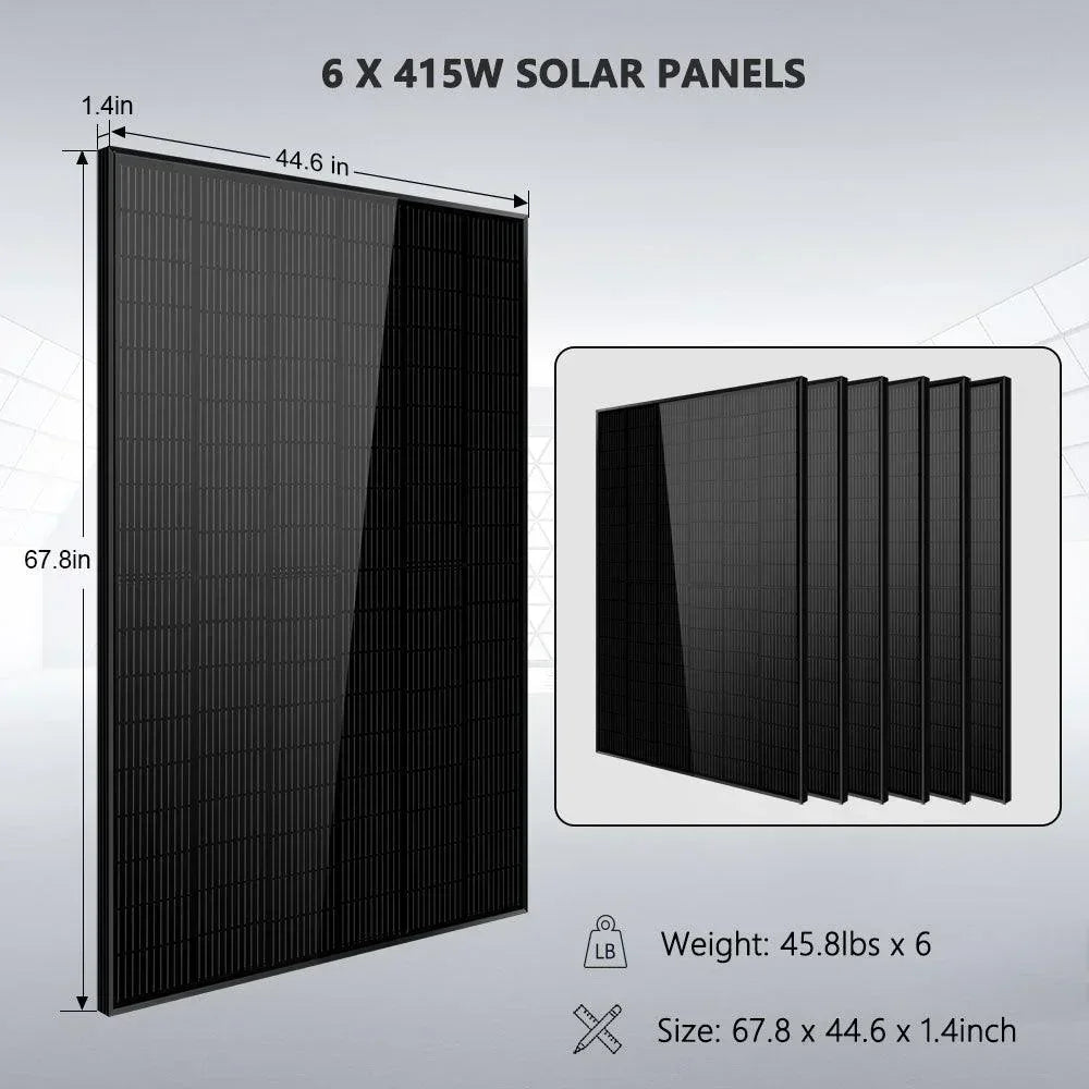 Off-Grid Solar Kit 5000W 48VDC 120V 10.24KWH Lithium Battery 6 X 415 Watts Solar Panels SGR-5KE