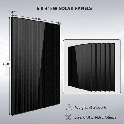 Off-Grid Solar Kit 5000W 48VDC 120V 10.24KWH Lithium Battery 6 X 415 Watts Solar Panels SGR-5KE