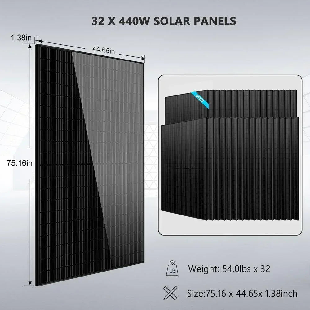 Off Grid Solar Kit 20Kw 48VDC 120v/240v 30.72kwh Lithium Battery 32 X 450 Watts Solar Panels SGR-20K30E