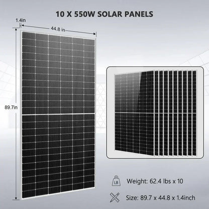 Off Grid Solar Kit 10 X 550 Watts Solar Panels 4 X 5.12KWh Powerwall Lithium Battery 10KW Solar Inverter 48vdc 120v/240v SGM-10K20