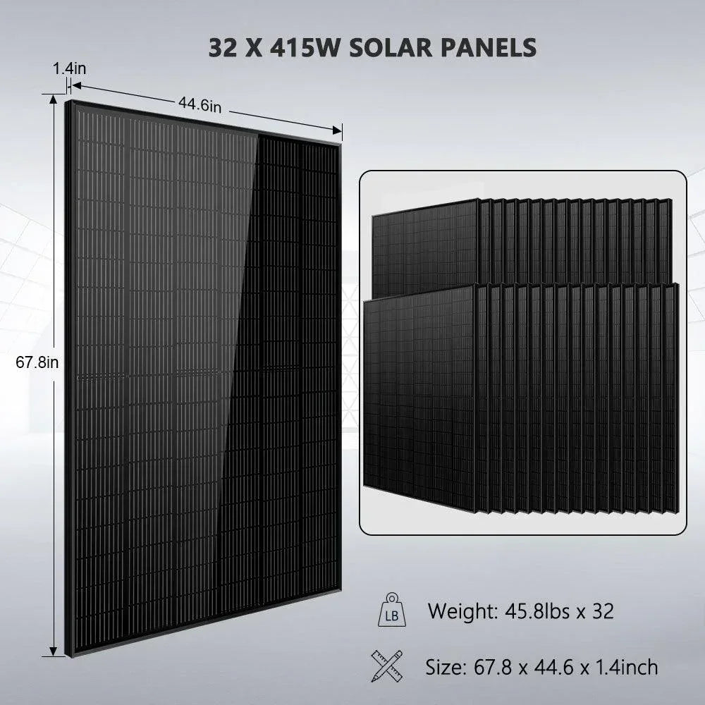 Off Grid Solar Kit 16KW 48VDC 120V/240V 25.6KWH LITHIUM BATTERY 32 X 415 Watts Solar Panels SGR-16K25E