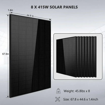 Off-Grid Solar Kit 6500W 48VDC 120/240VAC LifePo4 10.24KWH Lithium Battery 8 X 415W Solar Panels SGR-6510E
