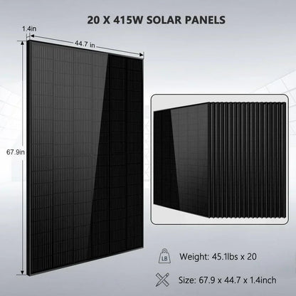 Off-Grid Solar Kit 18000W 48VDC 120V/240V 30.72KWH Lithium Battery 20 X 415 Watts Solar Panels SGR-18K20E