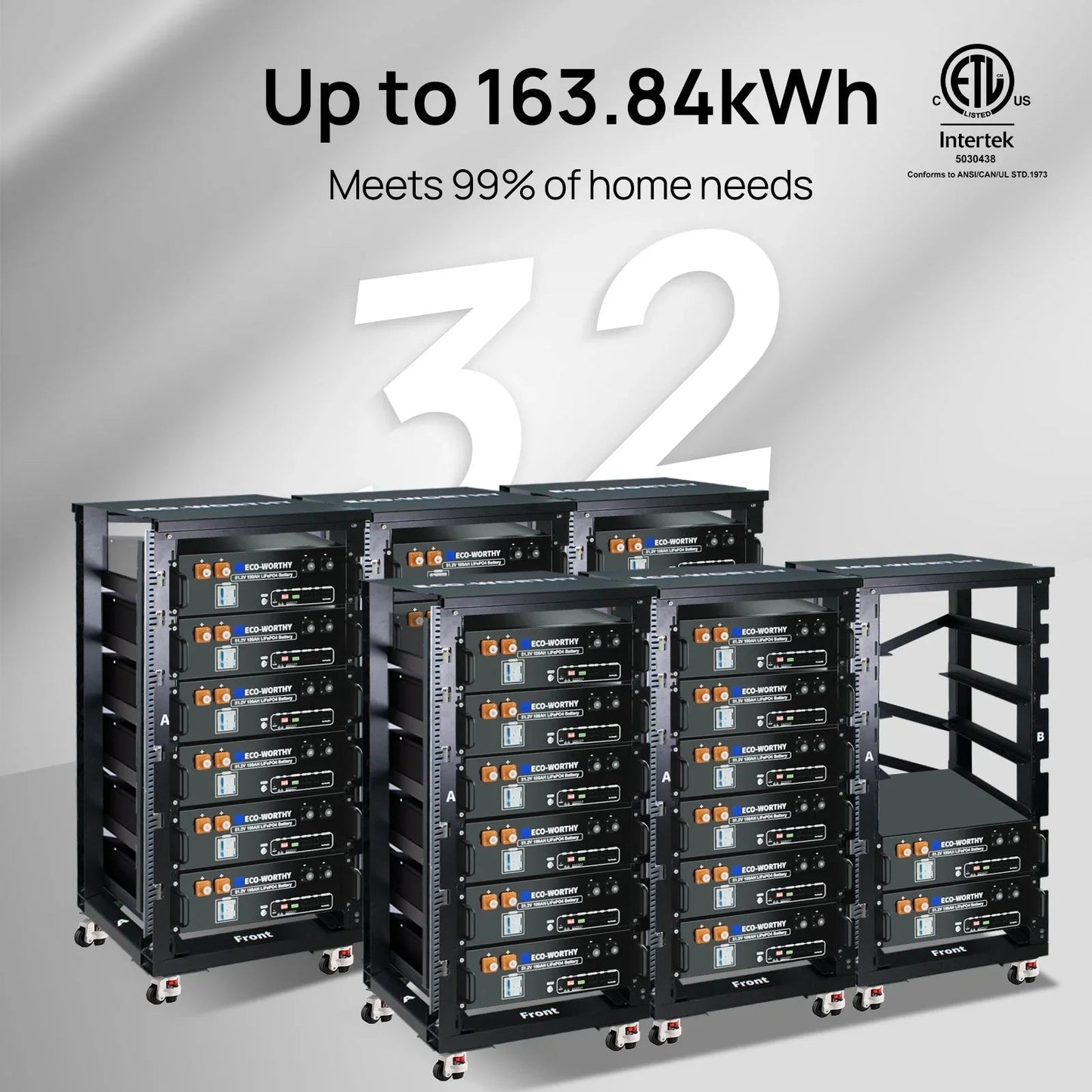 ECO-WORTHY 48V 100Ah Server Rack Battery | 5.12kWh V3 Lithium Battery | UL1973 | UL9540A | CEC