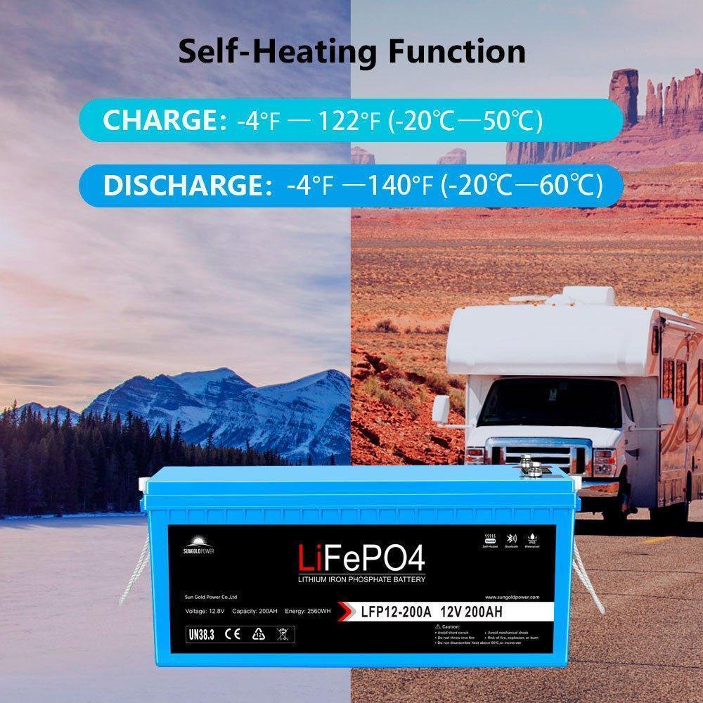Sungold Power 12V 200Ah LiFePo4 Deep Cycle Lithium Battery Bluetooth / Self-Heating / IP65