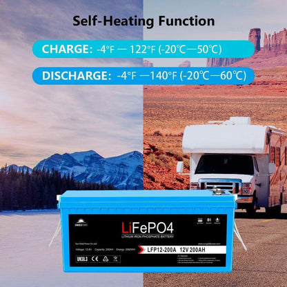 Sungold Power 12V 200Ah LiFePo4 Deep Cycle Lithium Battery Bluetooth / Self-Heating / IP65