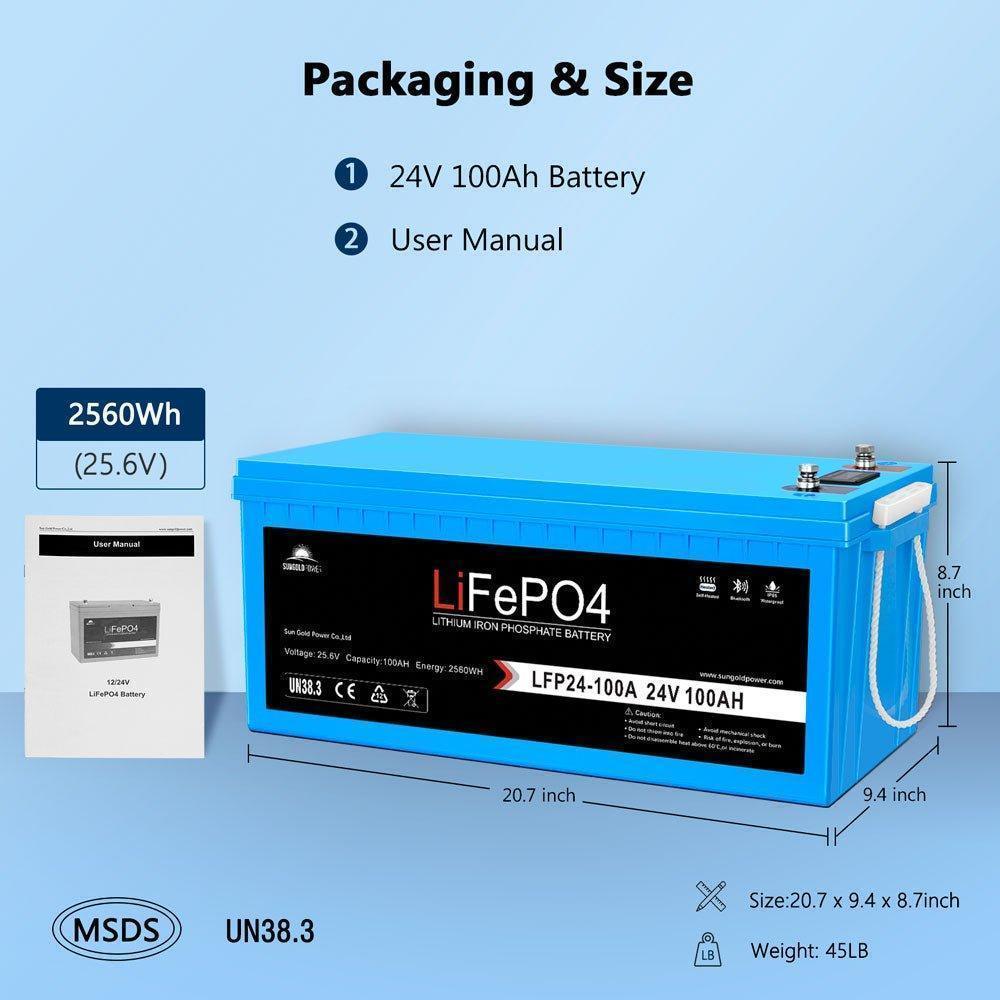 Sungold Power 24V 100Ah LiFePo4 Deep Cycle Lithium Battery Bluetooth Self-Heating / IP65