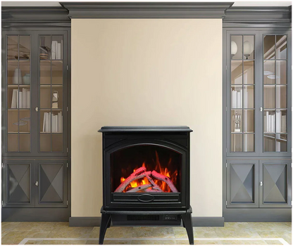 Amantii E50-NA Lynwood Series - 50 cm Freestand Electric Stove Featuring a Cast Iron Frame and a 10 Piece Birch Log Set