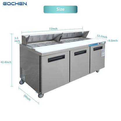 EQCHEN 72 Inch Sandwich Prep Table Refrigerator