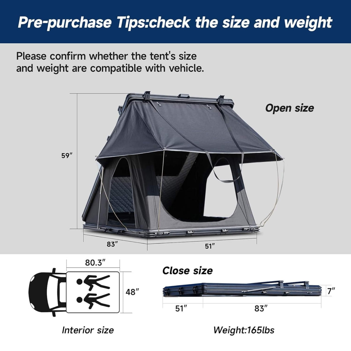 VoltPeak 2-Person Hardshell Pop-Up Rooftop Tent With Solar Panel (SAK26379)