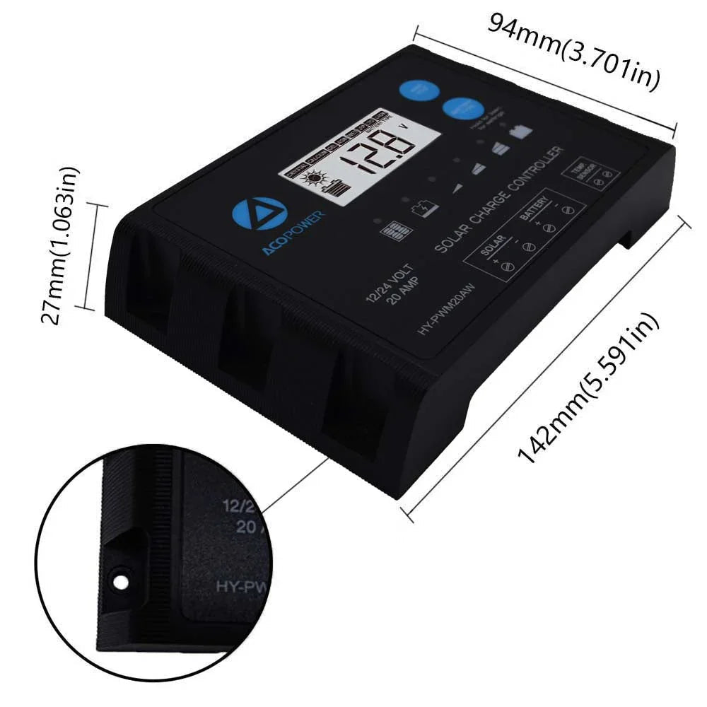 ACOPOWER 100W Mono Solar RV Kits + MPPT / PWM Charge Controller