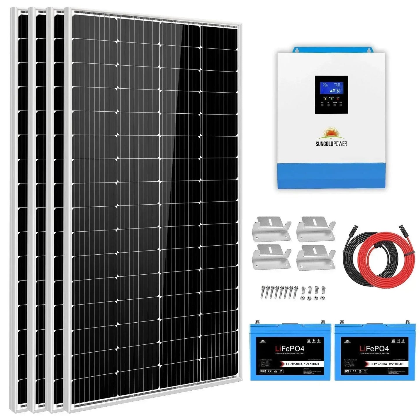 Sungold Power Solar Kit 3000W 24V Inverter 120V output Lithium Battery 800 Watt Solar Panel SGKT-3PRO