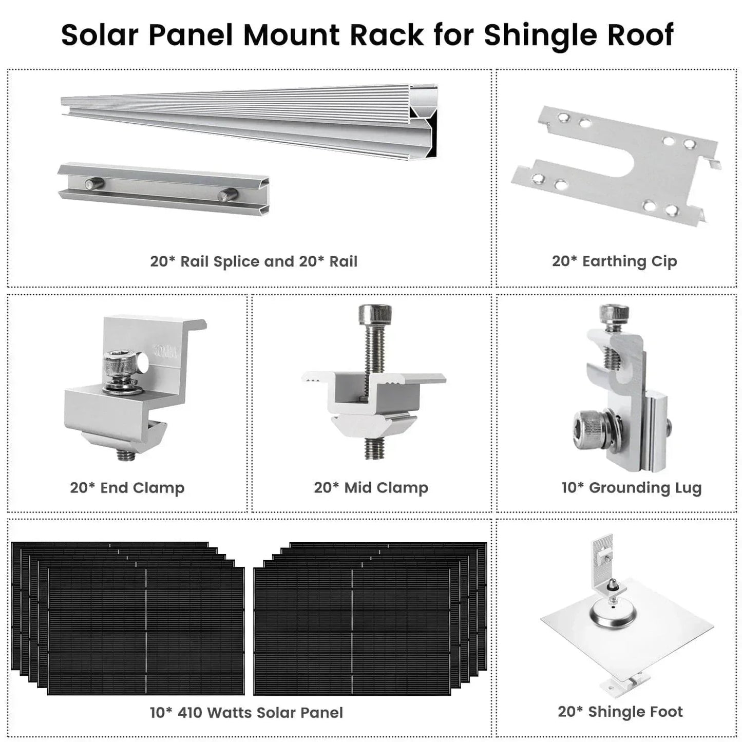 Nature's Generator 410 Watt Monocrystalline Solar Panel (10 Pack) With Solar Panel Mount Rack