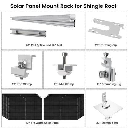 Nature's Generator 410 Watt Monocrystalline Solar Panel (10 Pack) With Solar Panel Mount Rack