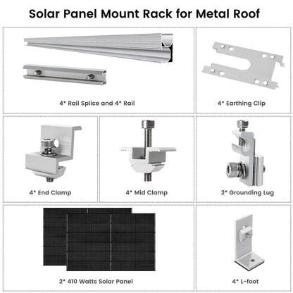Nature's Generator 410 Watt Monocrystalline Solar Panel (2 Pack) With Solar Panel Mount Rack