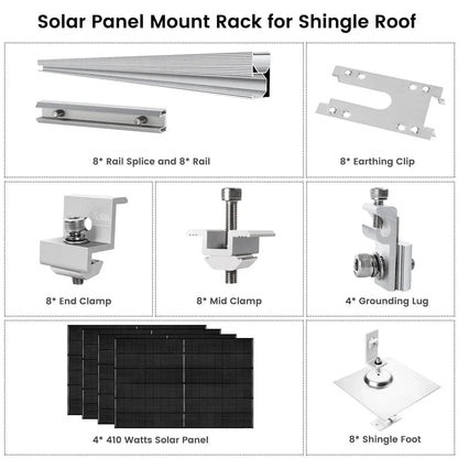 Nature's Generator 410 Watt Monocrystalline Solar Panel (4 Pack) With Solar Panel Mount Rack