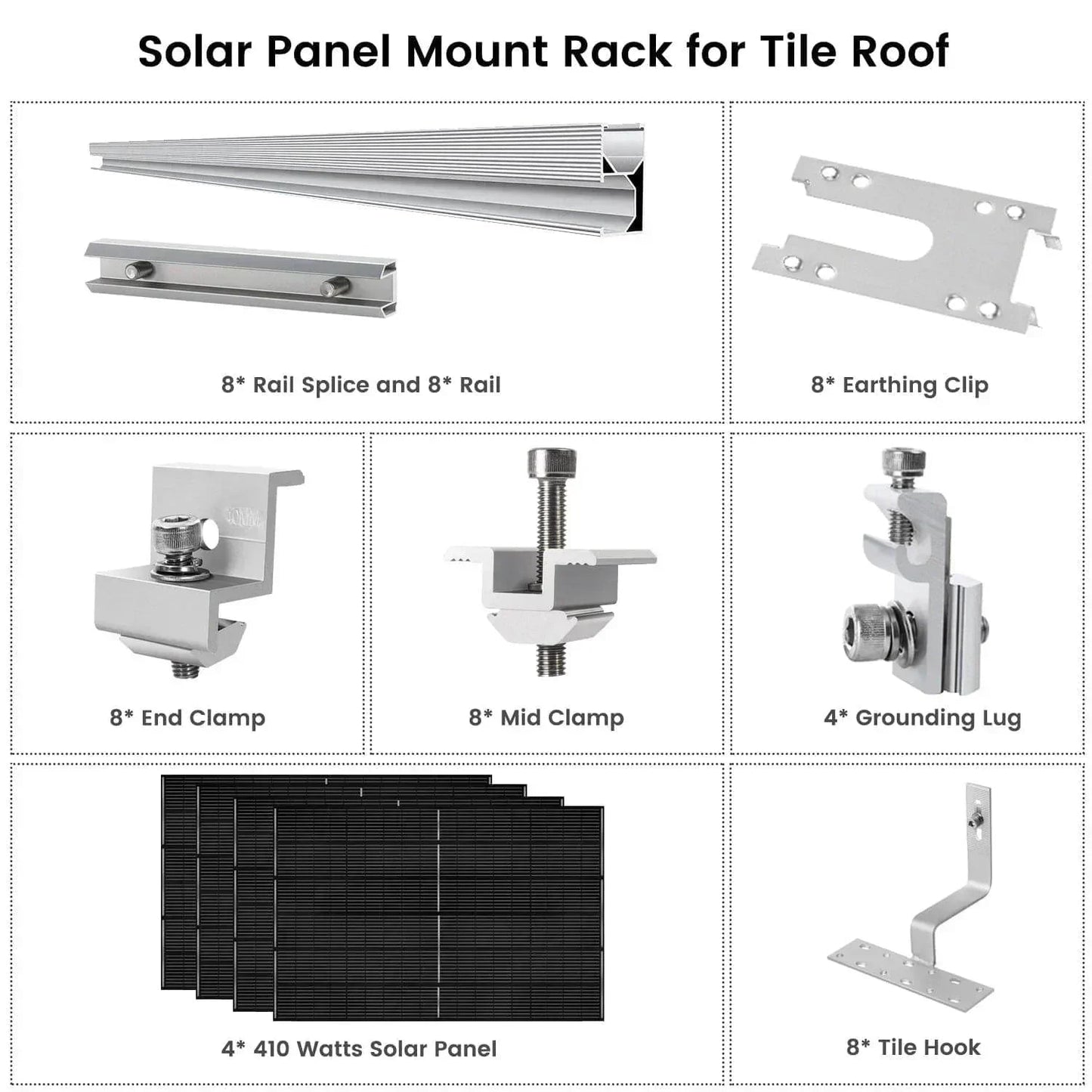 Nature's Generator 410 Watt Monocrystalline Solar Panel (4 Pack) With Solar Panel Mount Rack