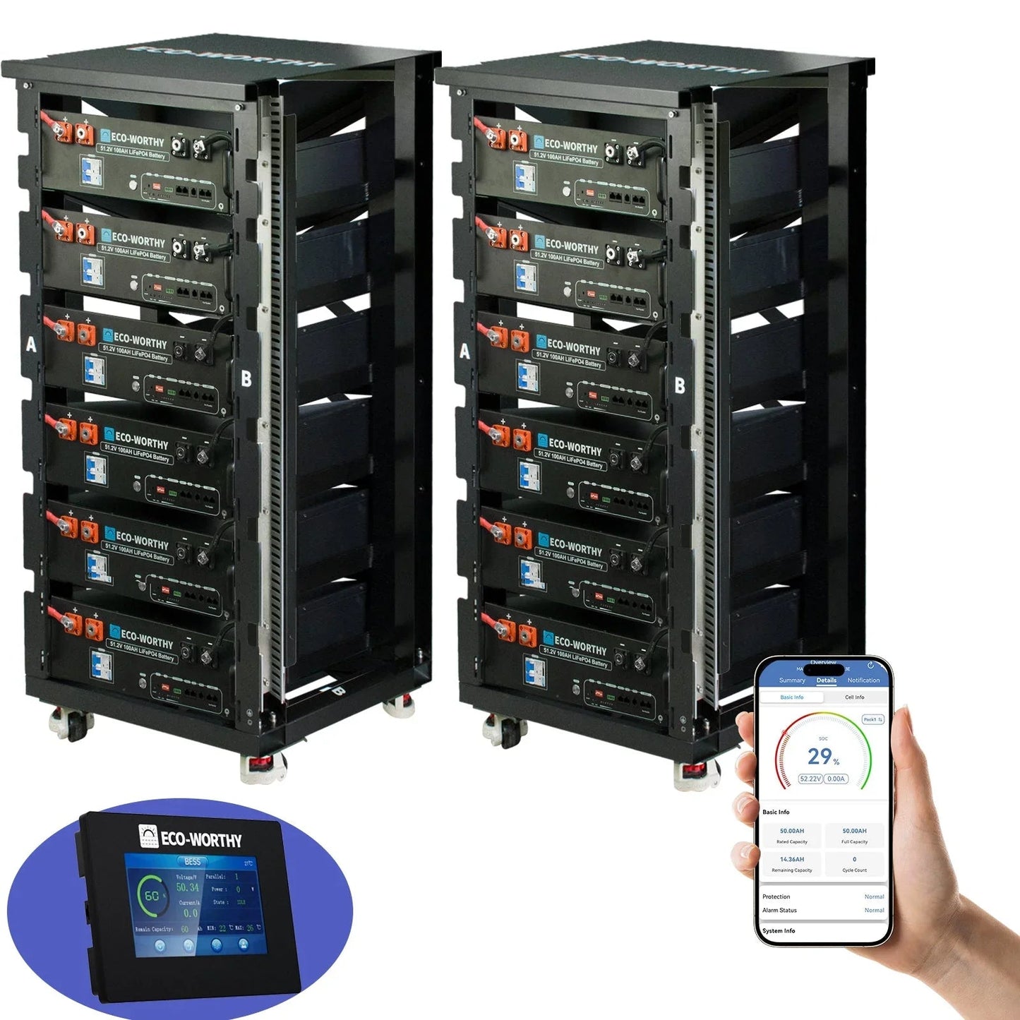 ECO-WORTHY 48V 100Ah Server Rack Battery | 5.12kWh V3 Lithium Battery | UL1973 | UL9540A | CEC