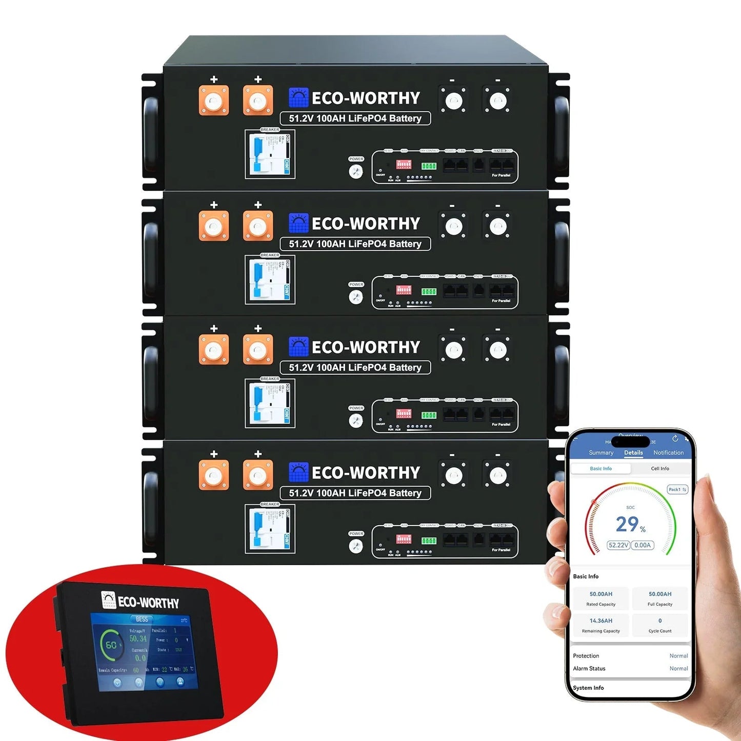 ECO-WORTHY 48V 100Ah Server Rack Battery | 5.12kWh V3 Lithium Battery | UL1973 | UL9540A | CEC
